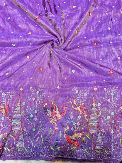 Premium Bridal Viscose Tissue Fabric with Artisan Handwork width. 44