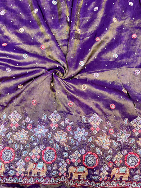 Premium Bridal Viscose Tissue Fabric with Artisan Handwork width. 44