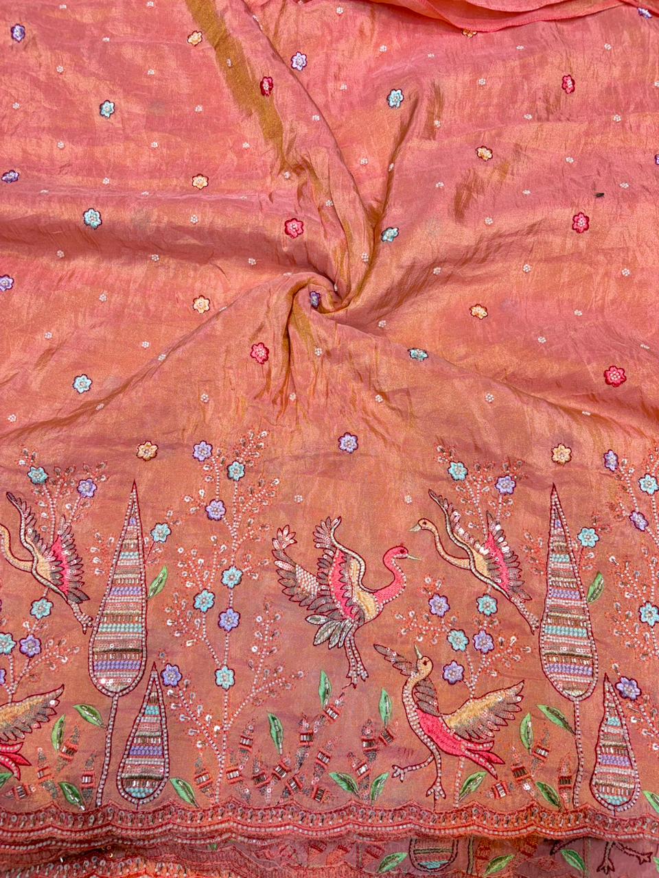 Premium Bridal Viscose Tissue Fabric with Artisan Handwork width. 44