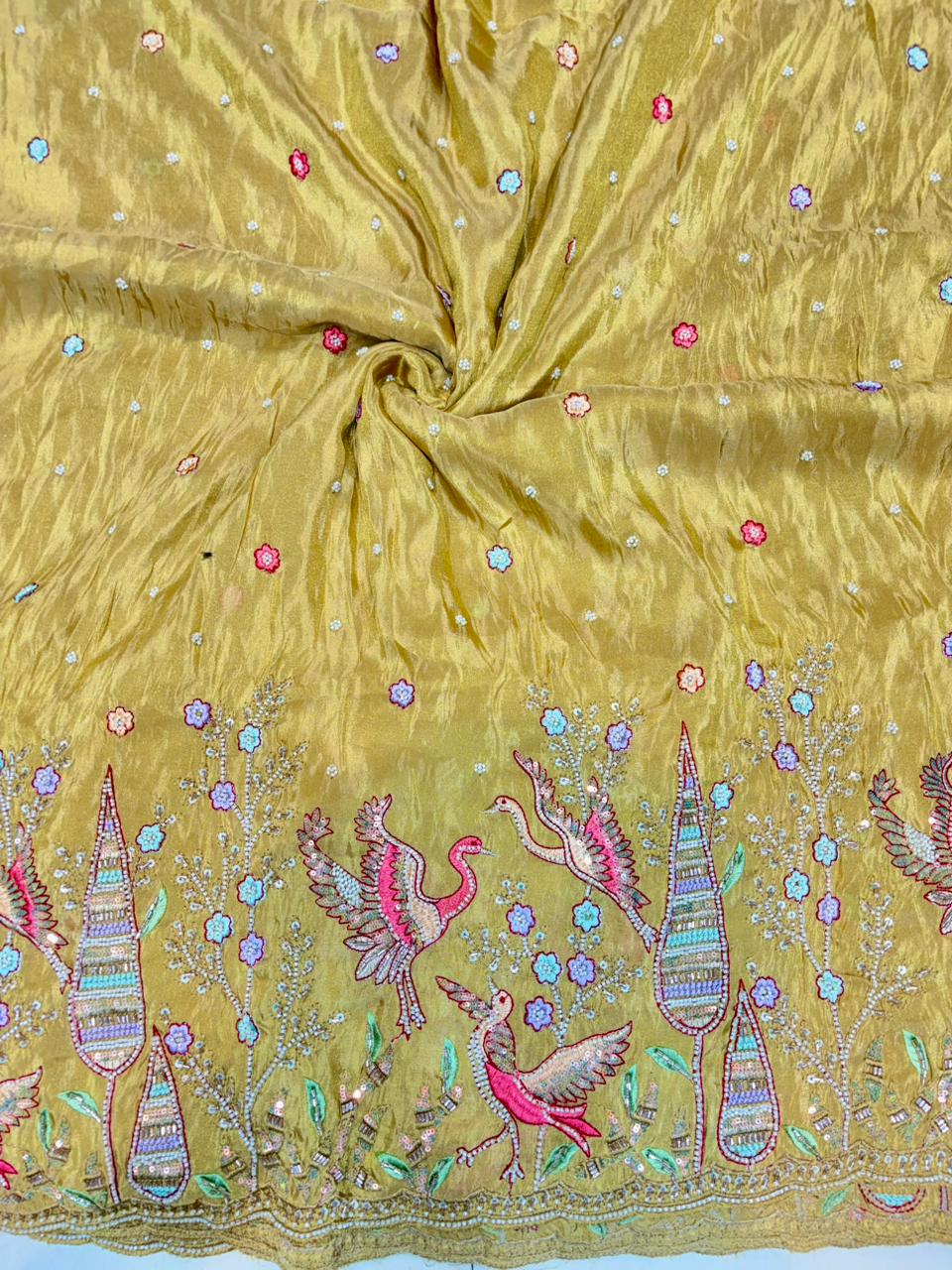 Premium Bridal Viscose Tissue Fabric with Artisan Handwork width. 44