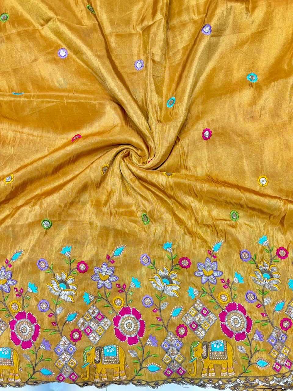 Premium🥻 Viscouse tissue👗 border fabrics beats work beautiful  design width 44