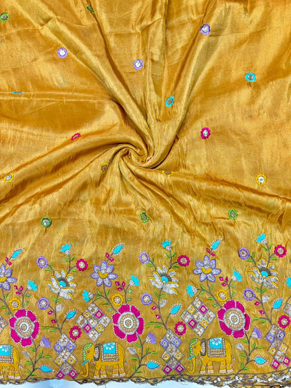Premium🥻 Viscouse tissue👗 border fabrics beats work beautiful  design width 44