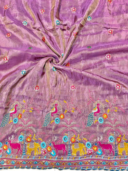 Premium🥻 Viscouse tissue👗 border fabrics beats work beautiful  design width 44