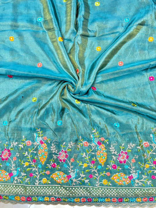 Premium🥻 Viscouse tissue👗 border fabrics beats work beautiful  design width 44