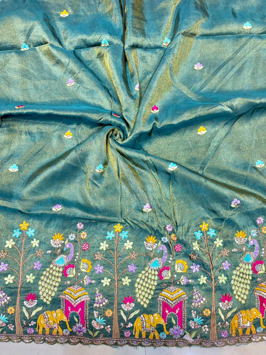 Premium🥻 Viscouse tissue👗 border fabrics beats work beautiful  design width 44