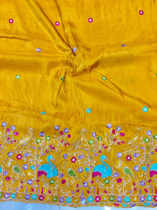 Premium🥻 Viscouse tissue👗 border fabrics beats work beautiful  design width 44