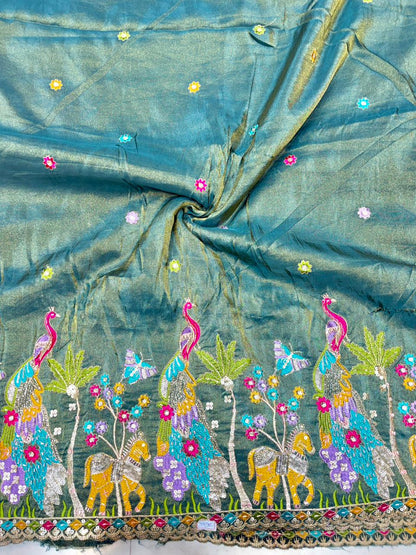 Premium🥻 Viscouse tissue👗 border fabrics beats work beautiful  design width 44