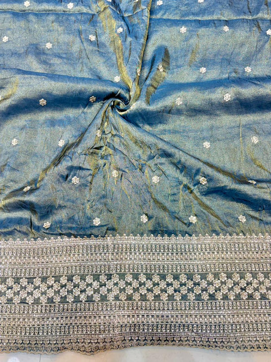 Premium🥻 Viscouse tissue👗 border fabrics beats work beautiful  design width 44