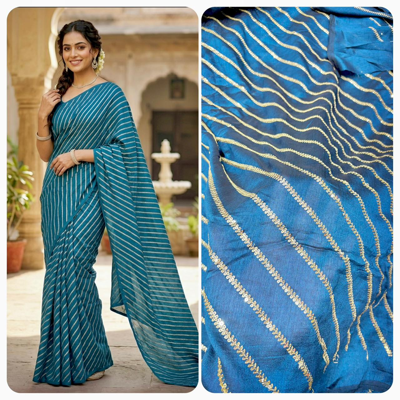 Midnight Gold Wave Vichitra Silk width 44