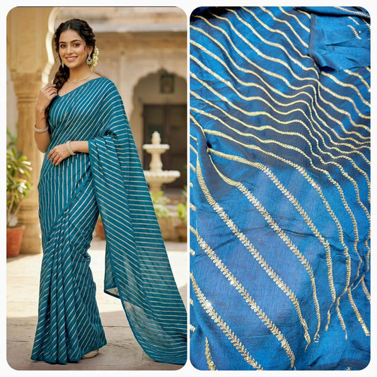 Midnight Gold Wave Vichitra Silk width 44