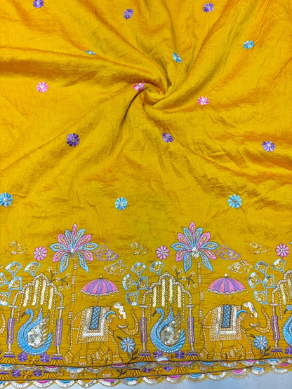 Premium🥻 Viscouse tissue👗 border fabrics beats work beautiful  design width 44