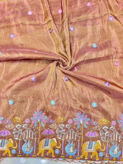 Premium🥻 Viscouse tissue👗 border fabrics beats work beautiful  design width 44