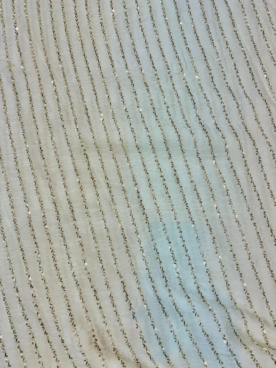 Luxurious Vichitra Silk Fabric with Glittering Sequence beats Work width 44
