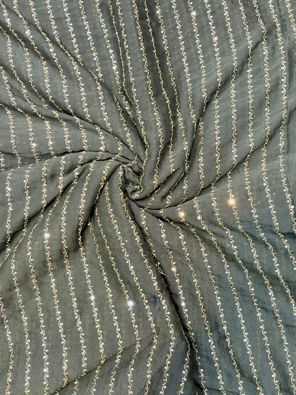 Luxurious Vichitra Silk Fabric with Glittering Sequence beats Work width 44