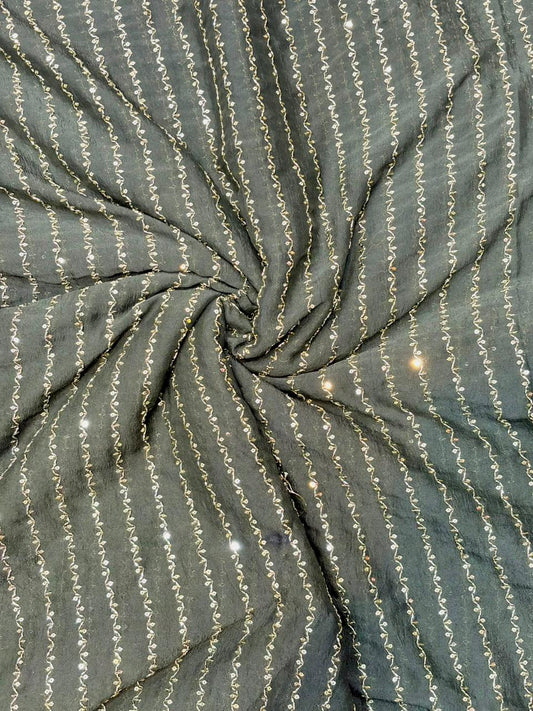 Luxurious Vichitra Silk Fabric with Glittering Sequence beats Work width 44