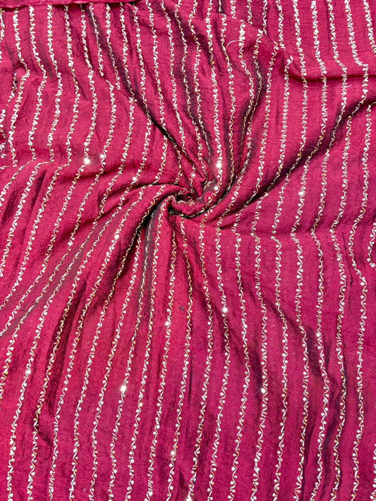 Luxurious Vichitra Silk Fabric with Glittering Sequence beats Work width 44
