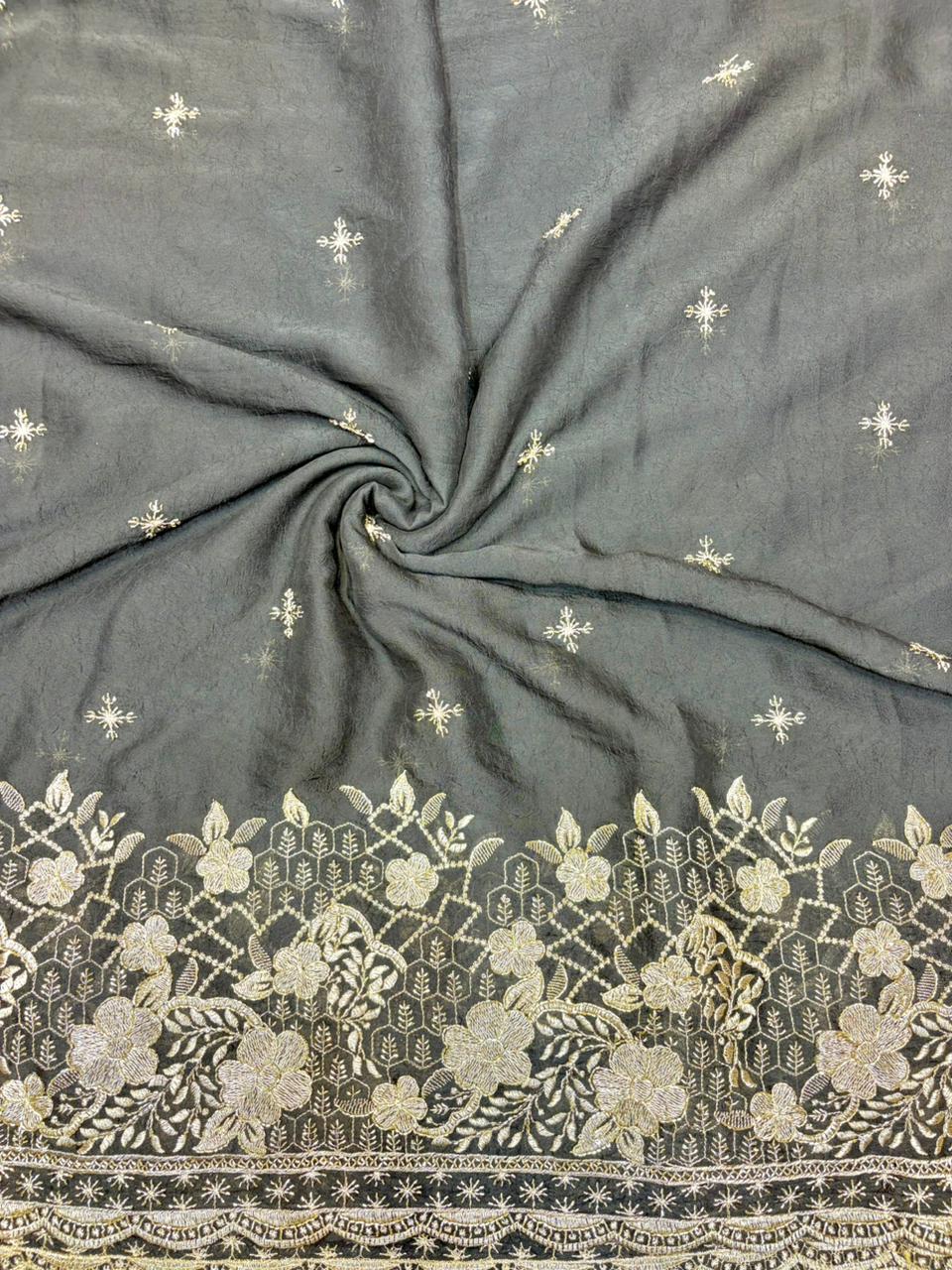 Luxurious Vichitra Silk border Fabric with Glittering Sequence beats Work width 44