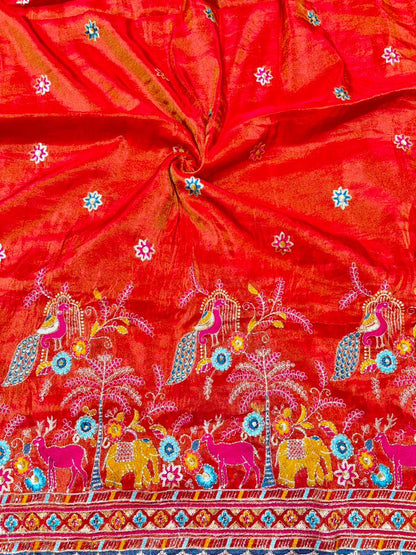 Premium🥻 Viscouse tissue👗 border fabrics beats work beautiful  design width 44