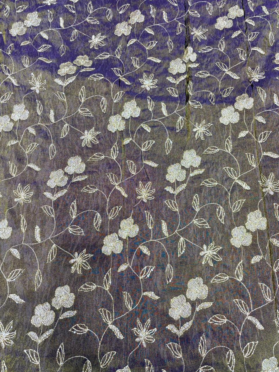 Regal Viscose Tissue fabrics – Exquisite Beadwork & Floral Artistry  Width 44