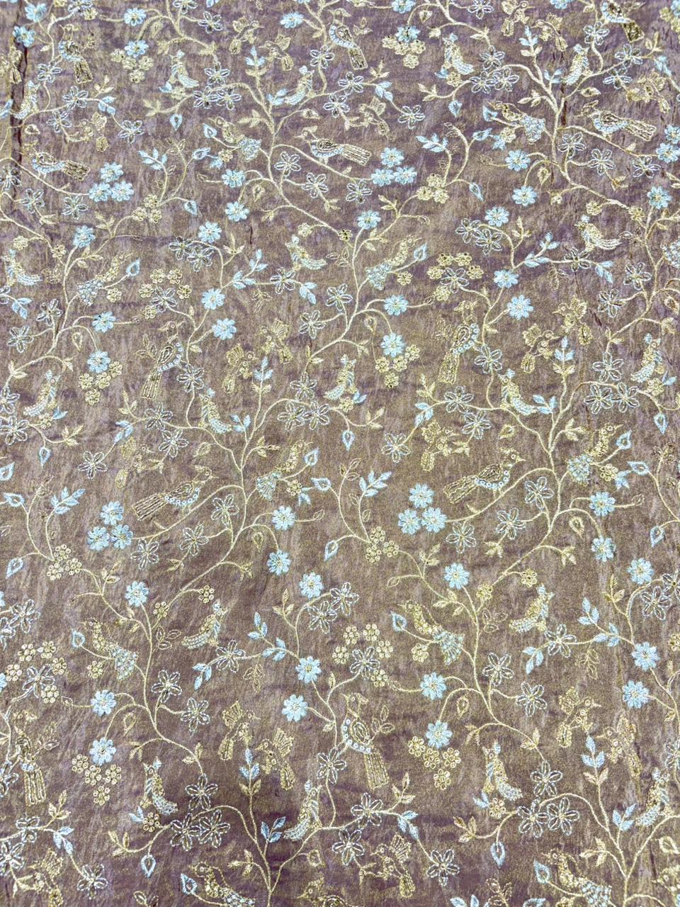 Regal Viscose Tissue fabrics – Exquisite Beadwork & Floral Artistry  Width 44