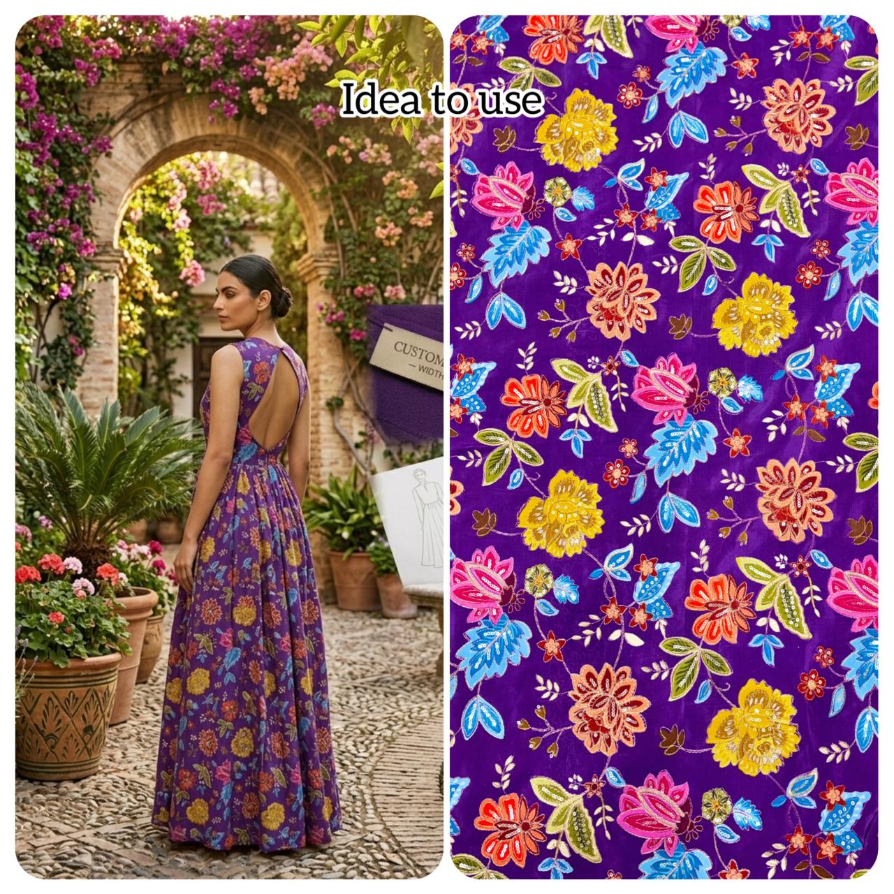 Regal Natural Crepe – Luxe Floral Sequin & Beadwork Art width 44