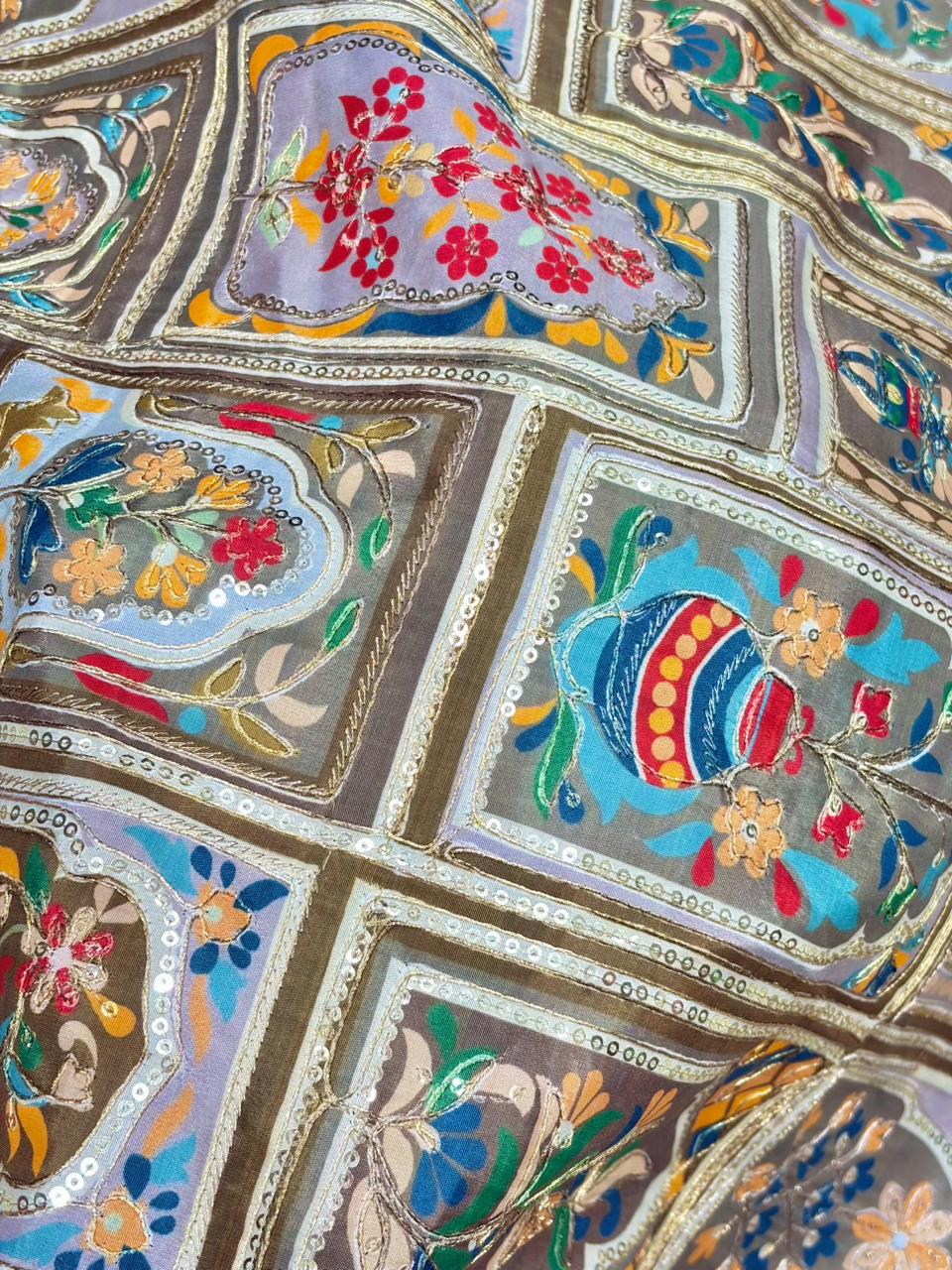 Regal Natural Crepe – Luxe Floral Sequin & Beadwork Art width 44