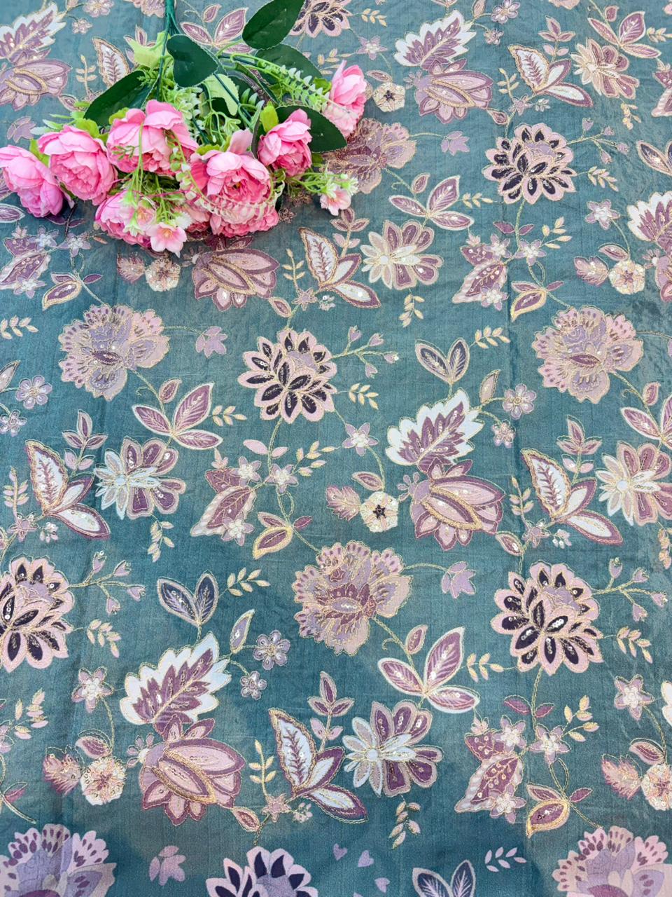 Regal Natural Crepe – Luxe Floral Sequin & Beadwork Art width 44