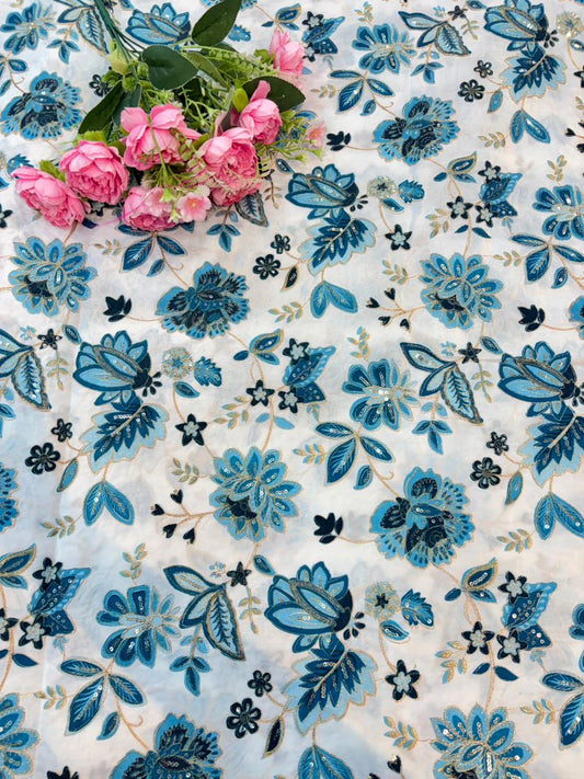 Regal Natural Crepe – Luxe Floral Sequin & Beadwork Art width 44