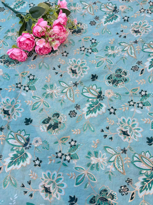 Regal Natural Crepe – Luxe Floral Sequin & Beadwork Art width 44