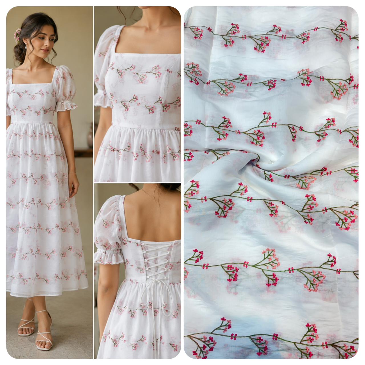 This premium fabric is a Floral Embroidered Pashmina Silk width 44