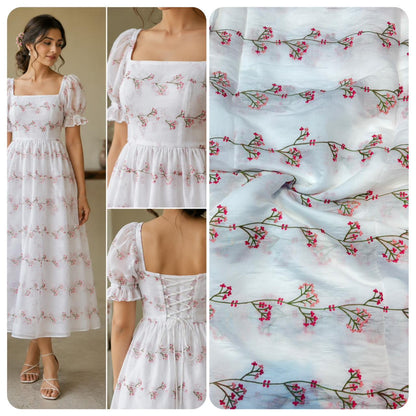 This premium fabric is a Floral Embroidered Pashmina Silk width 44