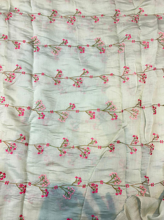 This premium fabric is a Floral Embroidered Pashmina Silk width 44