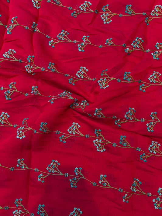 This premium fabric is a Floral Embroidered Pashmina Silk width 44