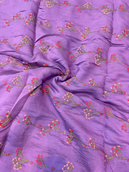 This premium fabric is a Floral Embroidered Pashmina Silk width 44