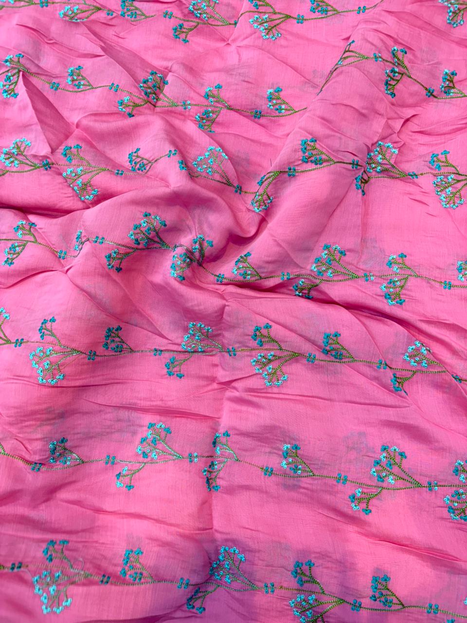 This premium fabric is a Floral Embroidered Pashmina Silk width 44