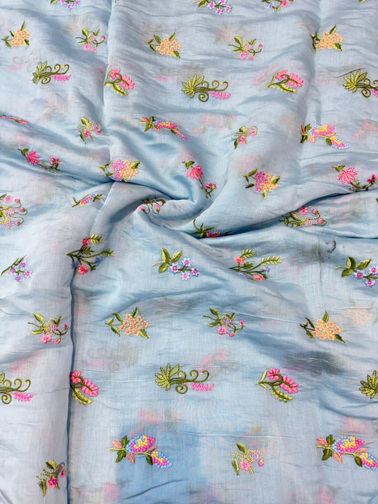 This premium fabric is a Floral Embroidered Pashmina Silk width 44