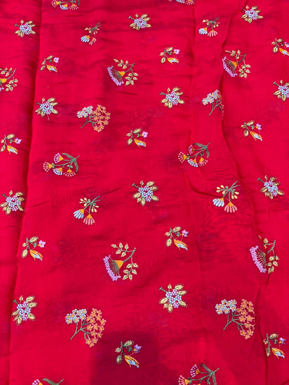 This premium fabric is a Floral Embroidered Pashmina Silk width 44
