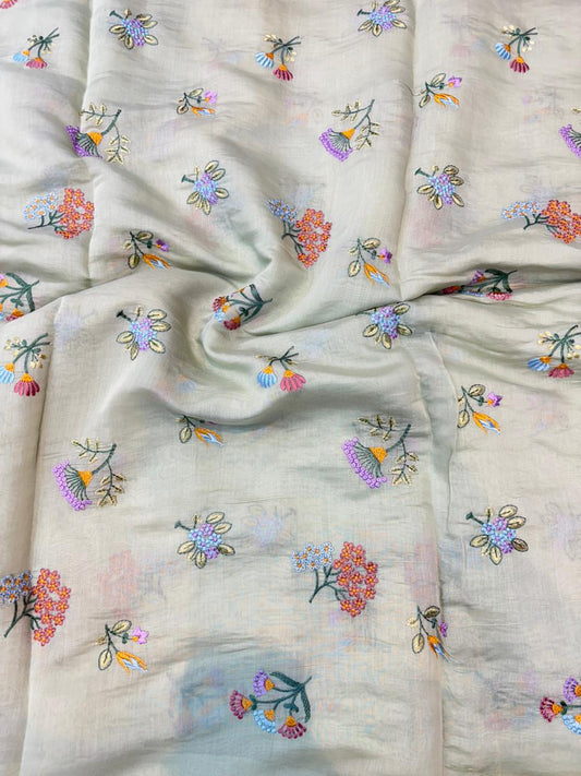 This premium fabric is a Floral Embroidered Pashmina Silk width 44