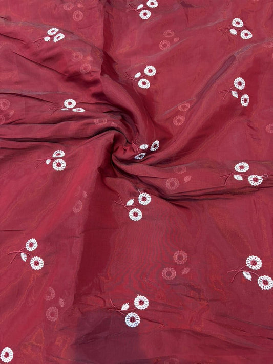 This premium fabric is a Floral Embroidered Pashmina Silk width 44