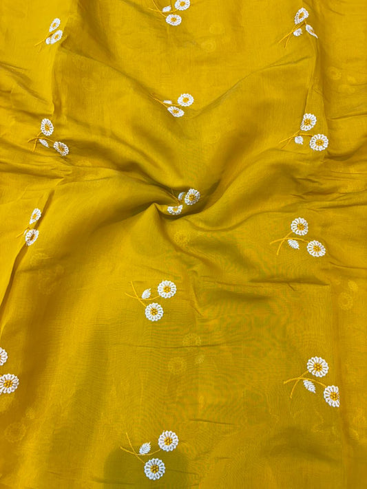 This premium fabric is a Floral Embroidered Pashmina Silk width 44