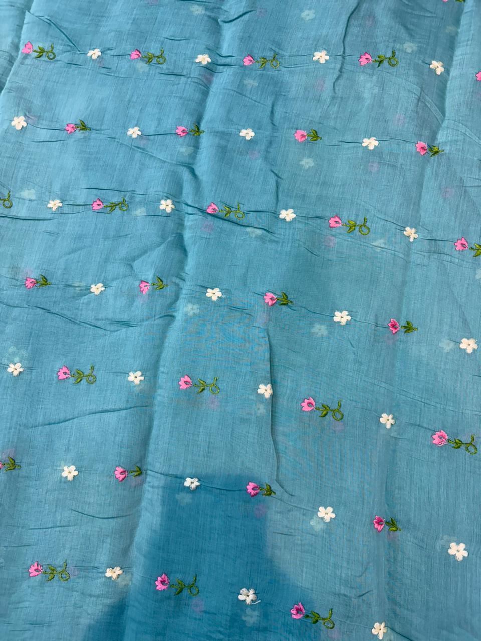 This premium fabric is a Floral Embroidered mulchandari  width 44