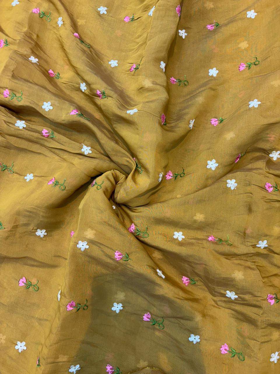 This premium fabric is a Floral Embroidered mulchandari  width 44