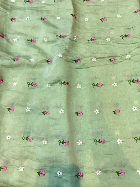 This premium fabric is a Floral Embroidered mulchandari  width 44