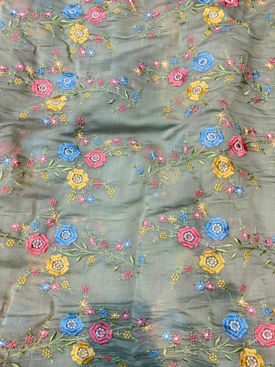 This premium fabric is a Floral Embroidered mulchandari  width 44