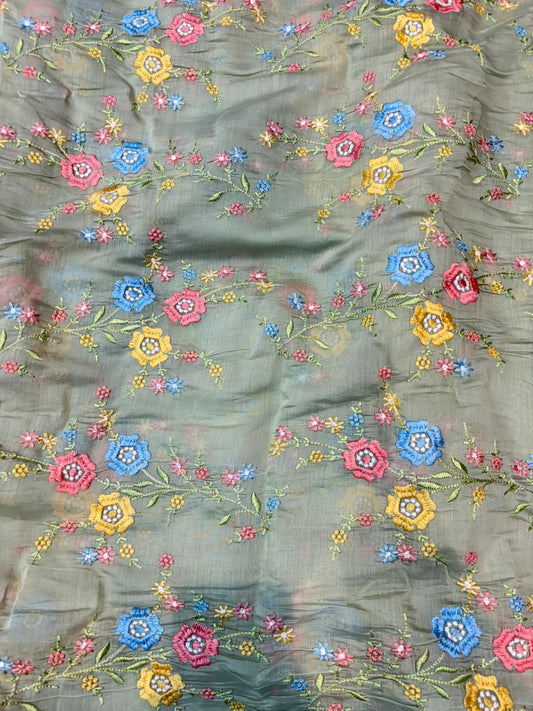 This premium fabric is a Floral Embroidered mulchandari  width 44