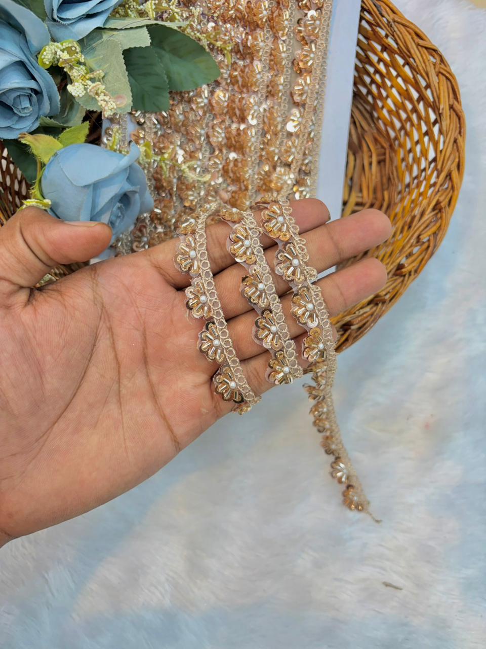 Rose gold  Blossom Handcrafted Lace (pack of 9 metrr )