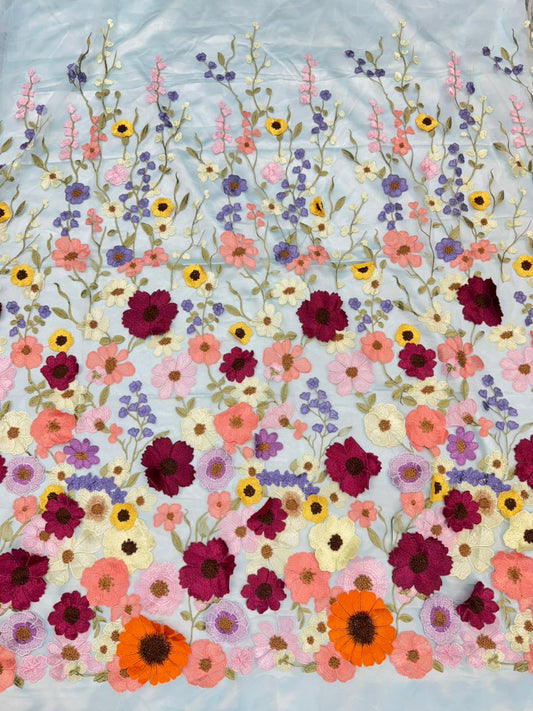 Midnight Bloom 3D Floral Appliqué Net  width 60