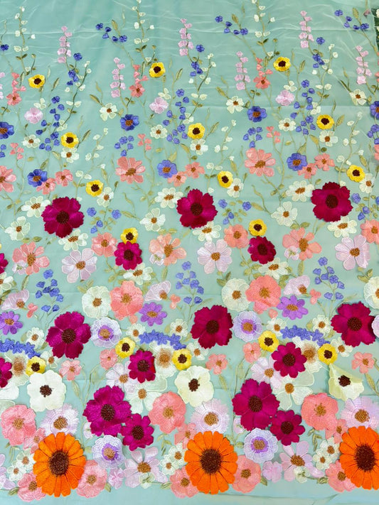 Midnight Bloom 3D Floral Appliqué Net  width 60