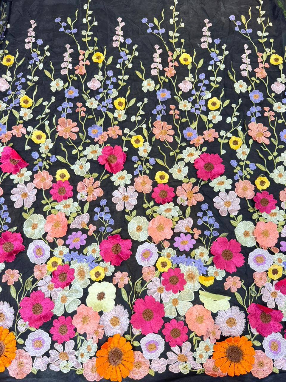Midnight Bloom 3D Floral Appliqué Net  width 60