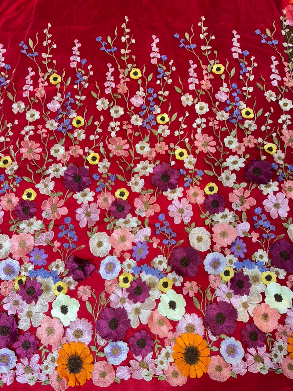 Midnight Bloom 3D Floral Appliqué Net  width 60